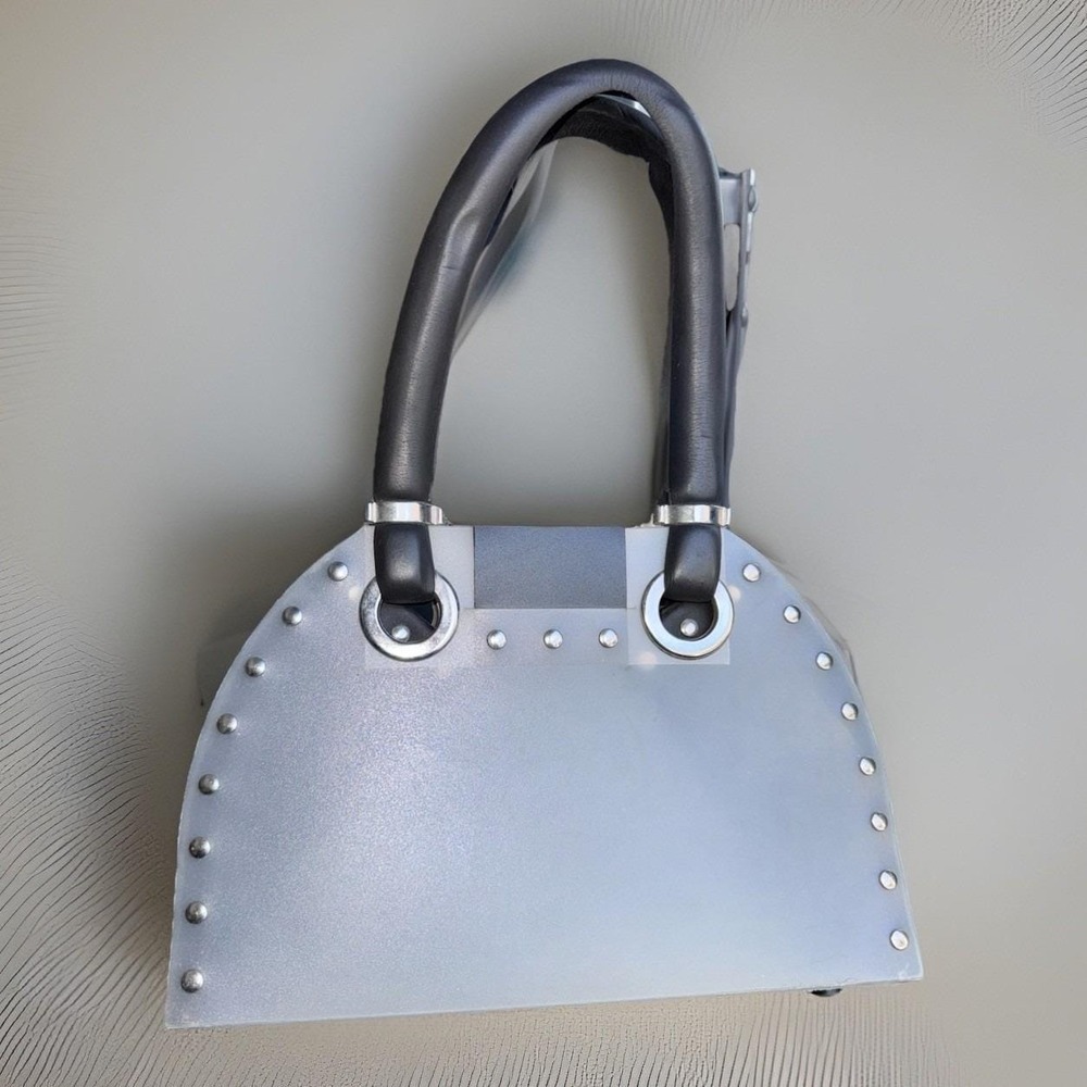 AXIS PARIS‎ Sandrine Leonard Gray Metal Structured Handbag Industrial Modern